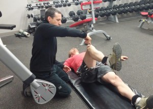 External rotation of the hip using cable resistance.